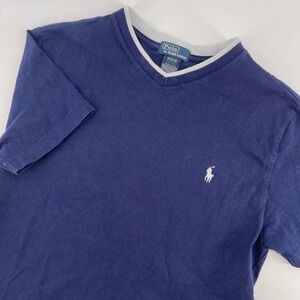 Polo Ralph Lauren V-Neck T-Shirt Pony Logo Short‎ Sleeve Tee Kids Size M